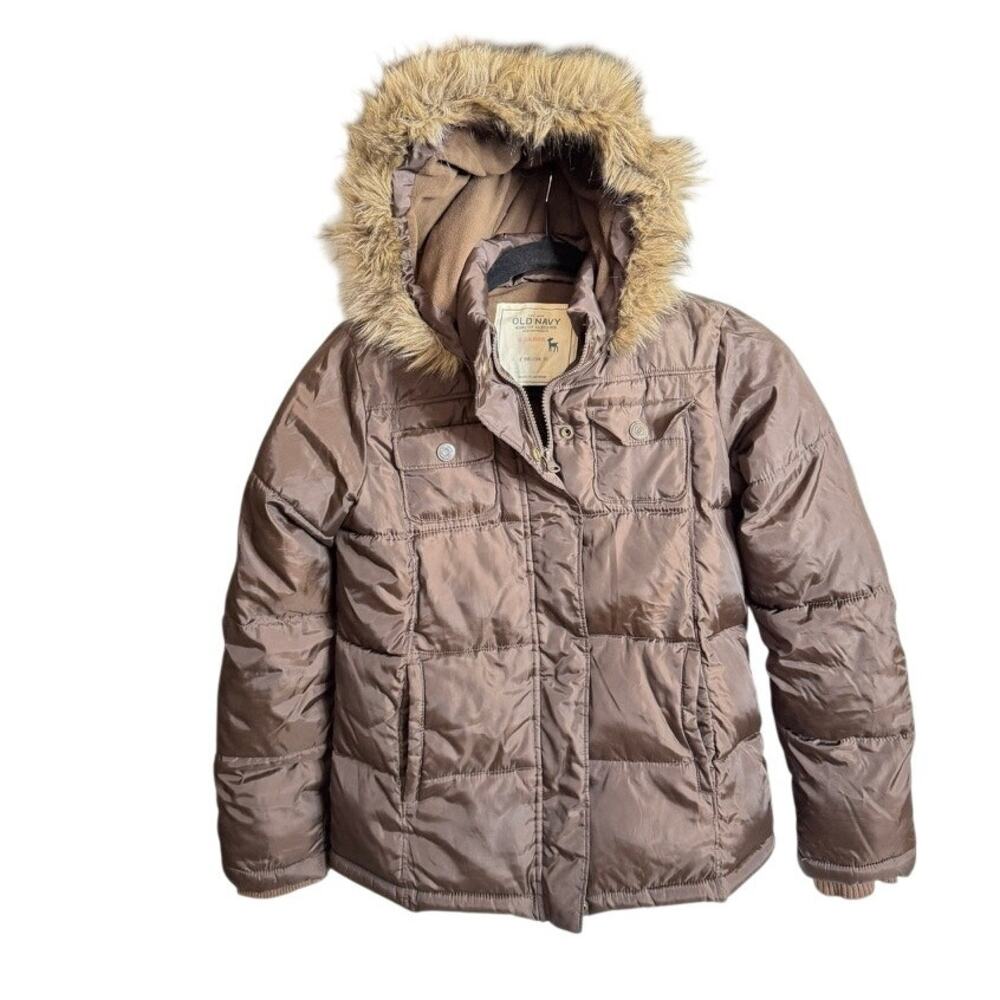 2009 Old Navy Brown Hooded Coat Jacket Fur Lined Hood XL